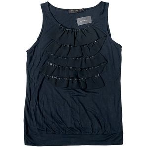 The Limited Sequin & Beads Tank Top with Ruffles